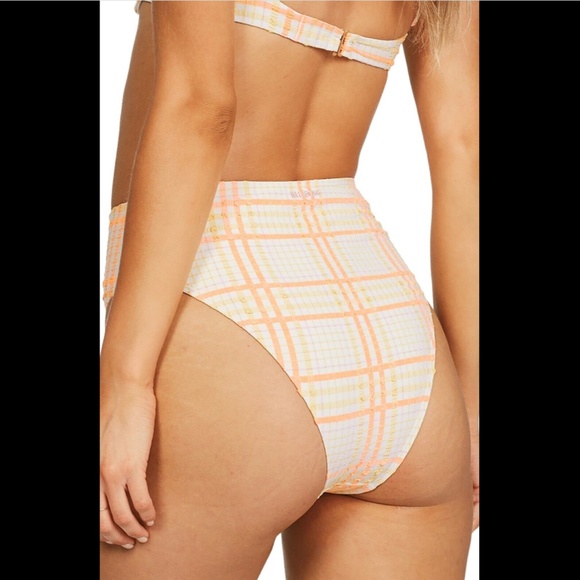 NWT Billabong [ Large ] Pretty in Plaid Maui‎ Bikini Bottoms Orange Yellow - Picture 10 of 11